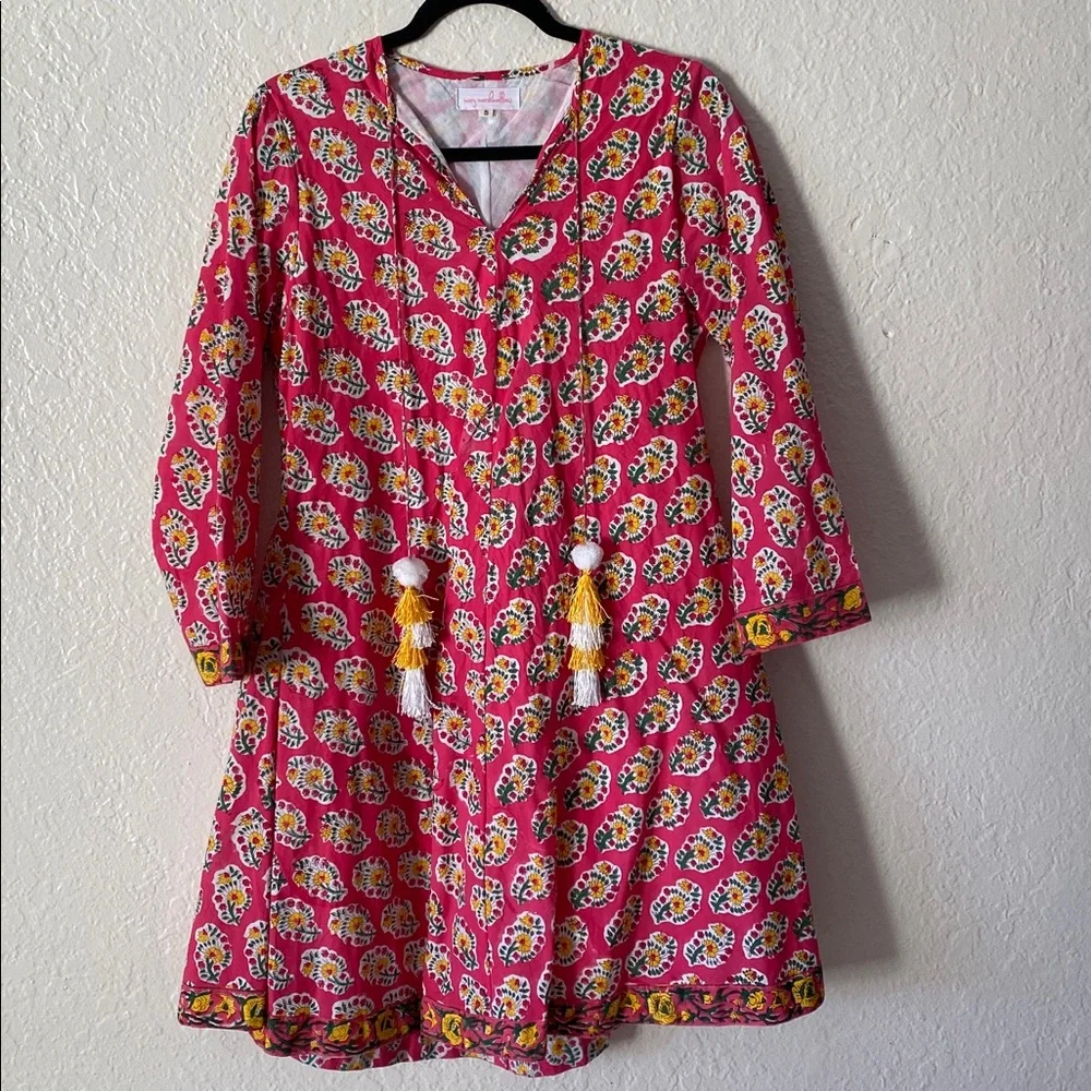 Mary Marshmallow Floral Long Sleeve Boho Dress Size S Red Yellow Resort-Wear - Picture 2 of 7